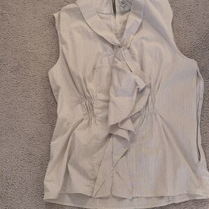 Worthington Sleeveless Ruffle Front Stripe Blouse - Light Blue & White